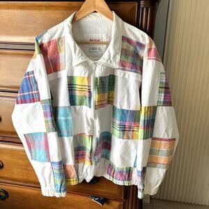 Vintage Patchit Madras Patchwork Artwear Preppy Zip unisex Jacket Size XL